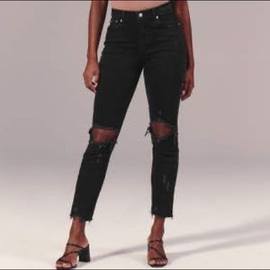 Abercrombie and Finch distressed “The mom high rise” black denim jeans